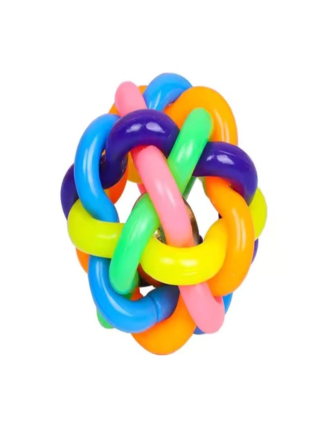 PET FUN Colorful Wire Knotted Bouncy Rubber Ball with Bell for Cats, Dogs and Puppies | Pet Chewing Toy for Dog Puzzle Cat Interactive & Aggressive Toy for Teeth Cleaning Training Exercise (Large) - Image 1